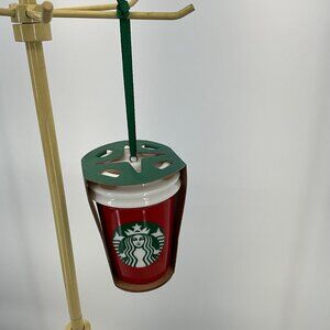 Starbucks 2016 Ceramic Ornament Red Cup Alabama Design With Green Ribbon Display